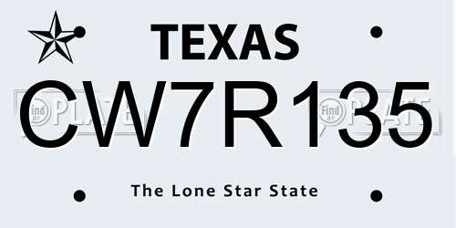 CW7R135 Texas License Plate
