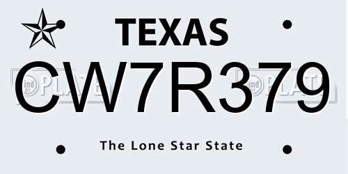 CW7R379 Texas License Plate