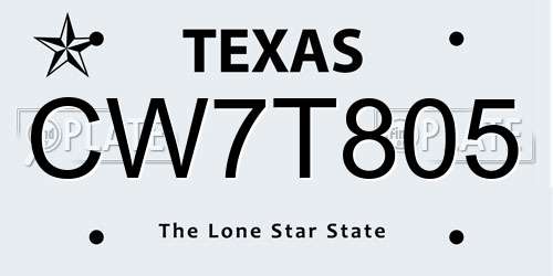 CW7T805 Texas License Plate