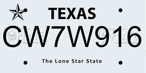 CW7W916 Texas License Plate