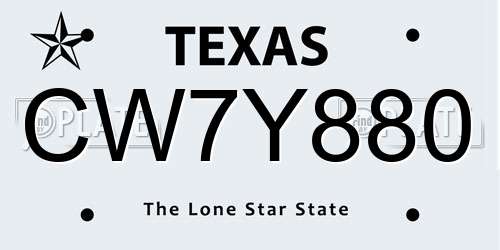 CW7Y880 Texas License Plate