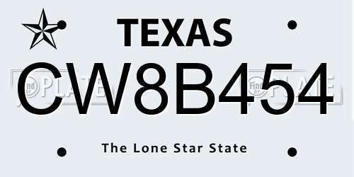 CW8B454 Texas License Plate