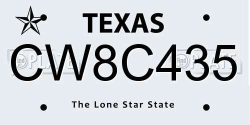 CW8C435 Texas License Plate