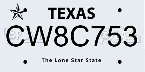 CW8C753 Texas License Plate