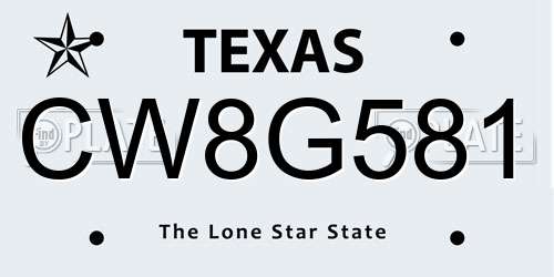 CW8G581 Texas License Plate