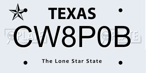 CW8P0B Texas License Plate