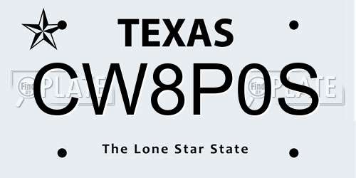 CW8P0S Texas License Plate