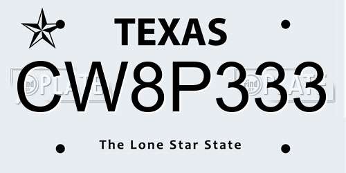 CW8P333 Texas License Plate