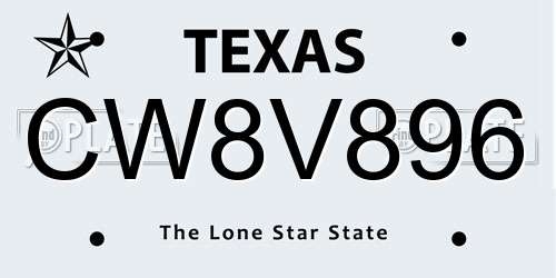CW8V896 Texas License Plate