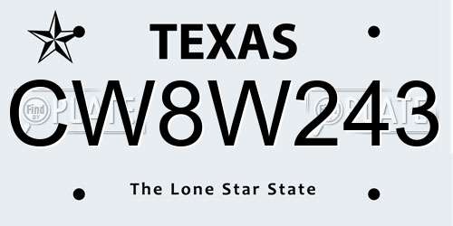 CW8W243 Texas License Plate