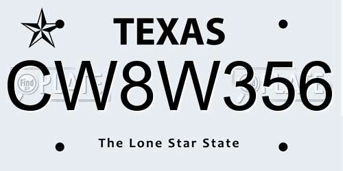 CW8W356 Texas License Plate