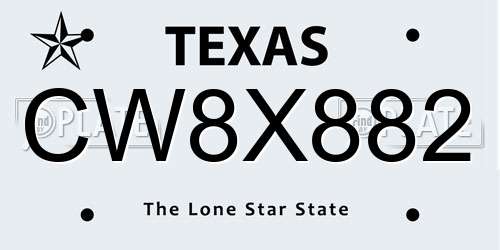 CW8X882 Texas License Plate