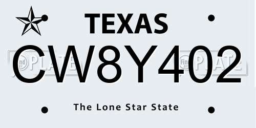 CW8Y402 Texas License Plate