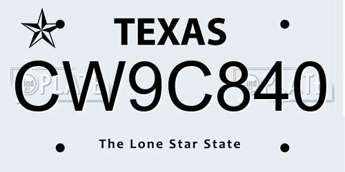 CW9C840 Texas License Plate