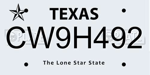 CW9H492 Texas License Plate