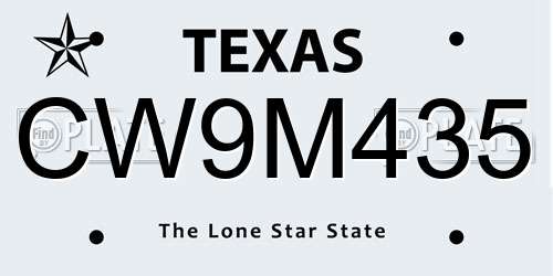 CW9M435 Texas License Plate