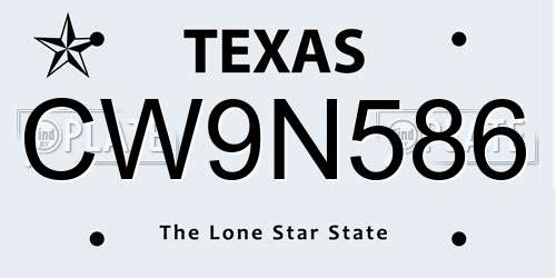 CW9N586 Texas License Plate