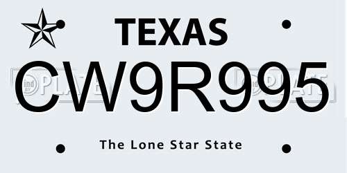 CW9R995 Texas License Plate