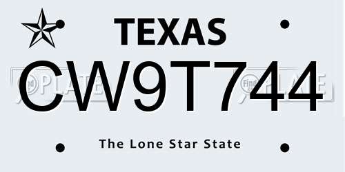 CW9T744 Texas License Plate
