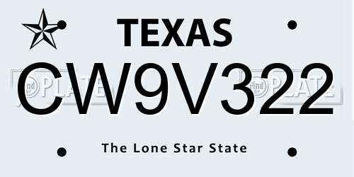 CW9V322 Texas License Plate
