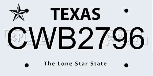 CWB2796 Texas License Plate