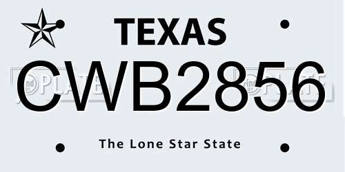 CWB2856 Texas License Plate