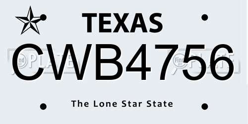CWB4756 Texas License Plate