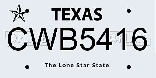 CWB5416 Texas License Plate