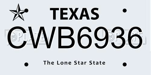 CWB6936 Texas License Plate