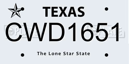 CWD1651 Texas License Plate