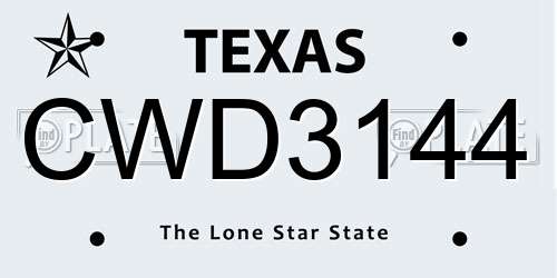 CWD3144 Texas License Plate