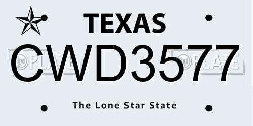 CWD3577 Texas License Plate