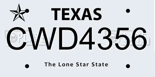 CWD4356 Texas License Plate