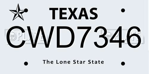 CWD7346 Texas License Plate