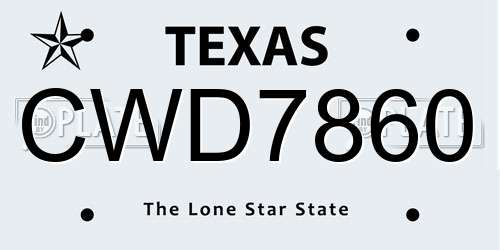 CWD7860 Texas License Plate