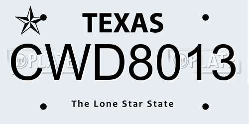 CWD8013 Texas License Plate