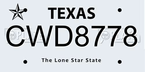 CWD8778 Texas License Plate