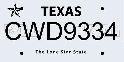 CWD9334 Texas License Plate