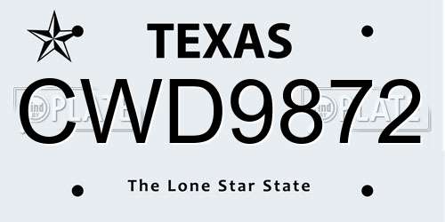 CWD9872 Texas License Plate