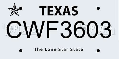 CWF3603 Texas License Plate