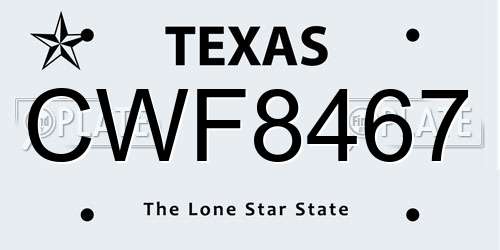 CWF8467 Texas License Plate