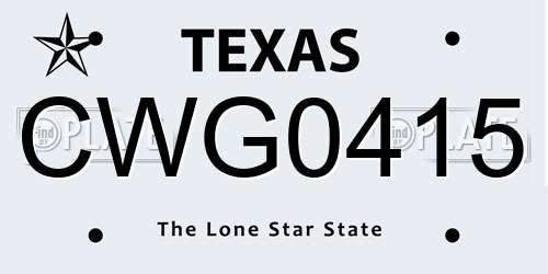 CWG0415 Texas License Plate