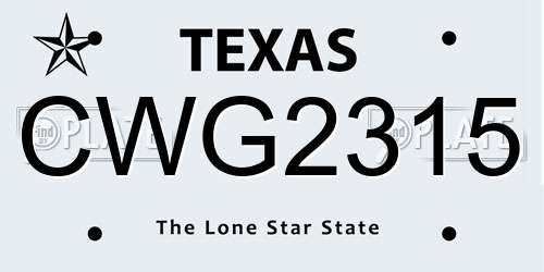 CWG2315 Texas License Plate