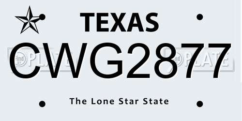 CWG2877 Texas License Plate