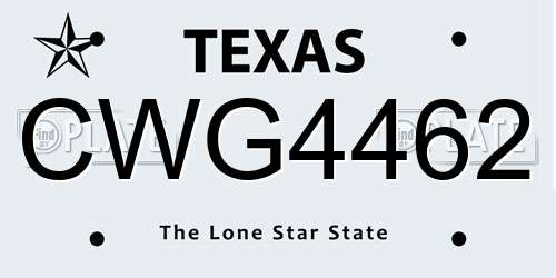 CWG4462 Texas License Plate