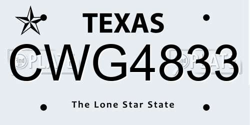 CWG4833 Texas License Plate