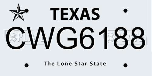 CWG6188 Texas License Plate