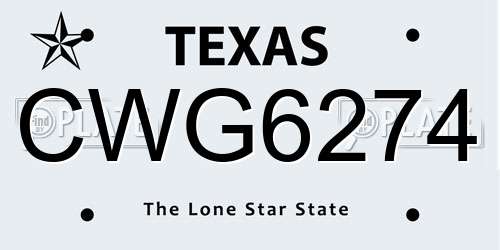 CWG6274 Texas License Plate