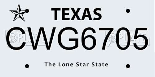 CWG6705 Texas License Plate