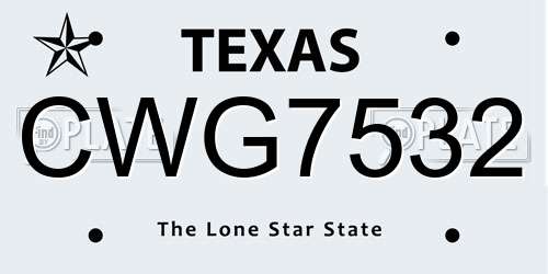 CWG7532 Texas License Plate